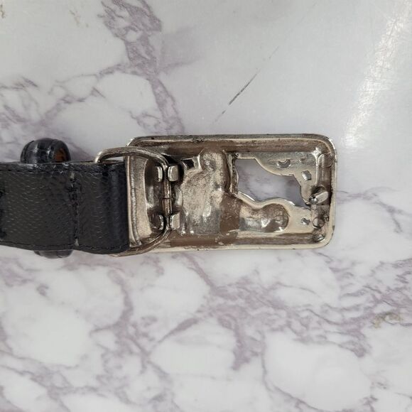 Brighton Vintage 90s Black Leather with Silver Toned Cat Filigree Buckle - Picture 5 of 14